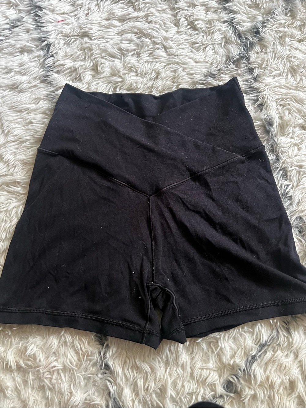 aerie Black High-Waist Crossover Workout Shorts